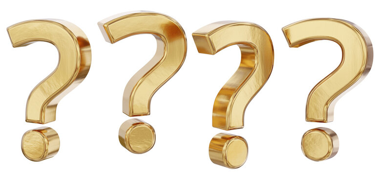question mark in different rotations, golden metallic special characters in regular font width, isolated