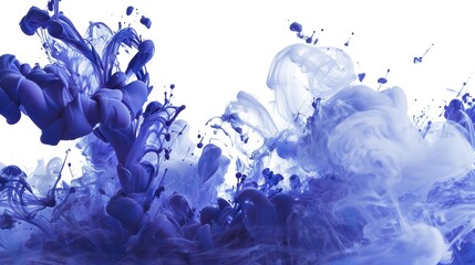 Abstract blue ink cloud explosion with paint in water on a white background, featuring a transparent PNG cutout, cloudlike structure, depth, and movement for vibrant backgrounds and dynamic design ele