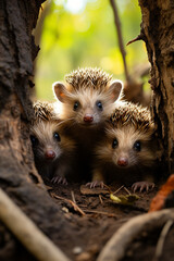 Naklejka premium A group of cute hedgehogs