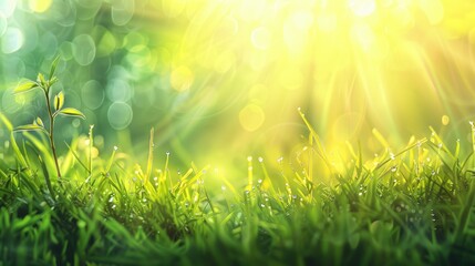 Obraz premium A lush green field with sunlight shining through the trees