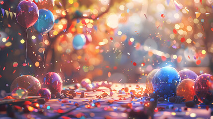 Colorful balloons and confetti for outdoor party