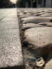 Close-up of stone pavement on the streets of an old European city