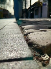 Close-up of stone pavement on the streets of an old European city