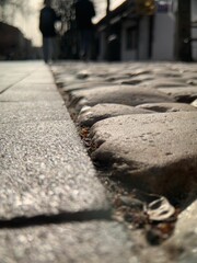 Close-up of stone pavement on the streets of an old European city