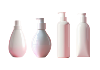 Set of pump bottles for cosmetics transparent background.