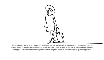 Continuous one line design of holiday carrying a suitcase.Minimalist style vector illustration on white background.