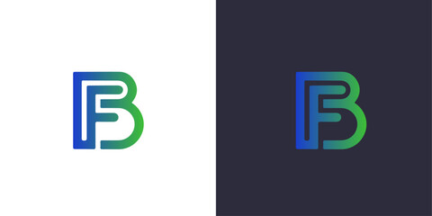 Letter F and B logo monogram, minimal style identity initial logo mark with. vector emblem green and blue gradiente logotype for business cards initials.