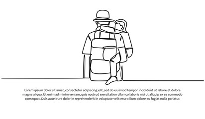 Continuous one line design of picnic with father.Minimalist style vector illustration on white background.