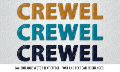 crewel embroidery text effect. realistic vector file.