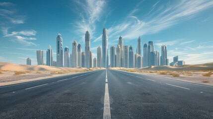 Fototapeta premium Urban road asphalt pavement and architecture