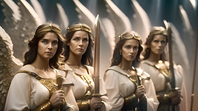 Female Angels With Swords Generative AI