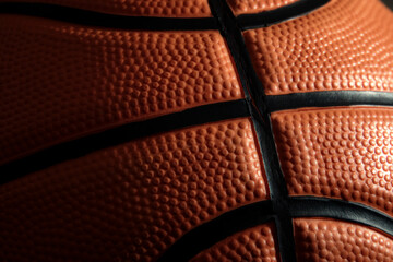 Obraz premium Detailed dark texture of official leather basketball. Streetball and hoops. Professional sports backgrounds