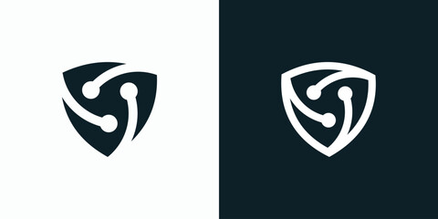 Technology connection security shield vector logo design with modern, simple, clean and abstract style.