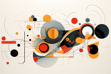 Obraz premium Sleek abstract vector artwork, interlocking shapes and patterns, monochrome with color accents, contemporary style, overhead view