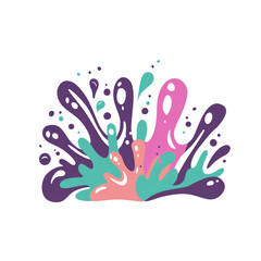 Obraz premium Flat Illustration of Mud Festival Emblem with Lively Mud Splash in Purple and Mint Green Play Shapes