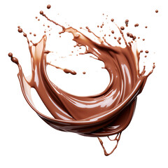 Round chocolate splash with chocolate drops , chocolate wave on air isolated on white background