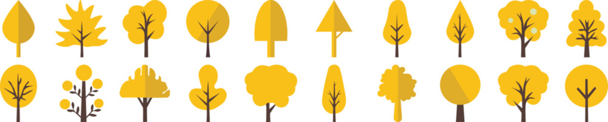 Yellow Autumn Trees Flat Images Collection. Suitable for infographics, books, banners and other designs