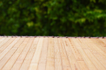 brown plank wood texture background, table in the garden