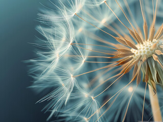 Obraz premium close up shot, abstract botanical, white dandelion on dark background textured, micro tropical nature background