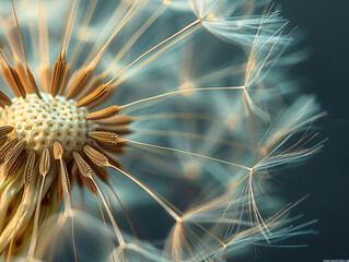 Obraz premium close up shot, abstract botanical, white dandelion on dark background textured, micro tropical nature background