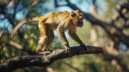 Monkey on a branch in the forest. Macaca fascicularis