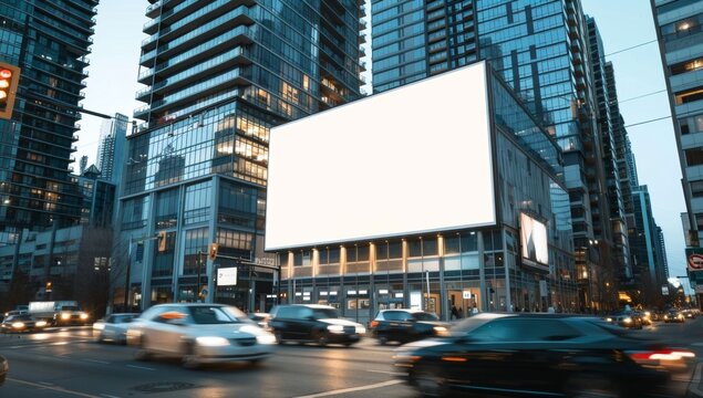 bilboard mockup, A large blank billboard on the side of an urban street in Toronto.