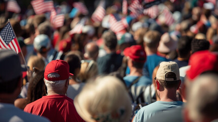 Excited USA Crowd at Political Rally Holding Signs for Democracy and Election Event with Patriotic Enthusiasm