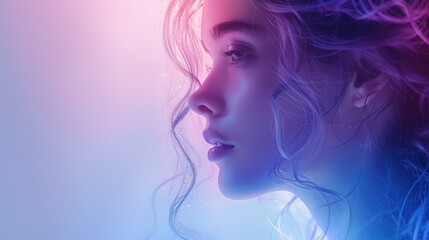 Fototapeta premium a dynamic fluid art piece in shades of blue and purple, featuring a profile view of a person with intricate light and shadow play.