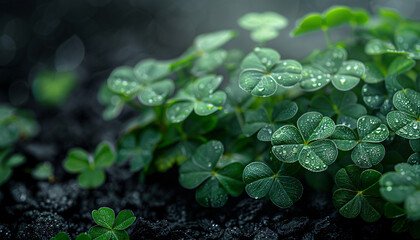  close up shot, plant in the garden, green shamrock 3 leaf clover , micro nature background