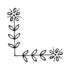 Hand drawn set of line frames on a white background. Corner Border Eklement. Sketch elements of floral and herbs ornaments for banner design. Line border collection. Arrows. Isolated separators. Vinta