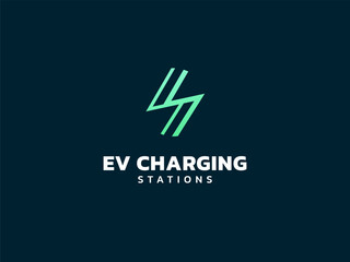Electric vehicle charging with Lightning Bolt double lines Symbol logo vector design concept. EV charging logotype symbol for Electric Car, EV station, ui, business, infographic, web, clean energy.