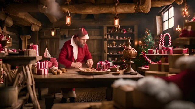 Santa Claus Working in Workshop Generative AI