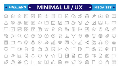 Best collection of ui ux icon set, user interface icon set collection.Basic User Interface Essential Set.Line Outline Icons. For App, Web, Print. Editable stroke outline icon.