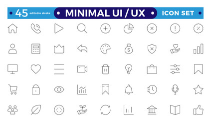 Best collection of ui ux icon set, user interface icon set collection.Basic User Interface Essential Set.Line Outline Icons. For App, Web, Print. Editable stroke outline icon.