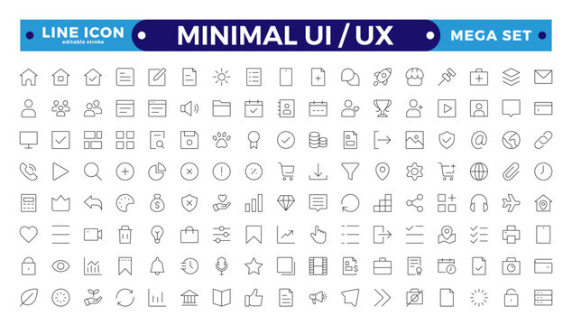 Best collection of ui ux icon set, user interface icon set collection.Basic User Interface Essential Set.Line Outline Icons. For App, Web, Print. Editable stroke outline icon.