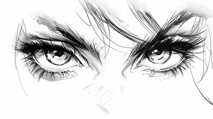 Fototapeta premium A pair of manga-style eyes in black and white, drawn with bold lines and detailed pupils.