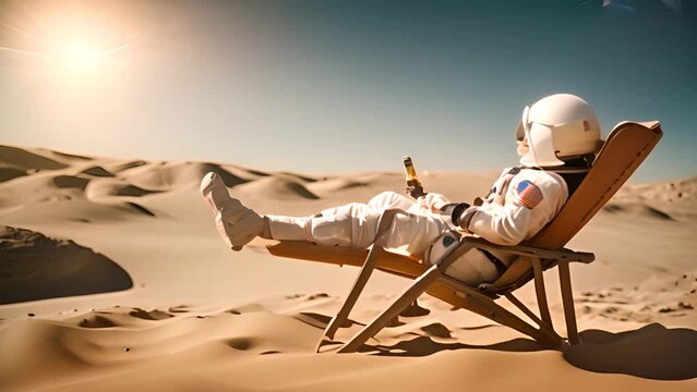 Astronaut Relaxing in Desert With Beverage Generative AI