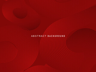 Abstract red glowing geometric lines on dark red background. Modern shiny red circle lines pattern. Futuristic technology concept, perfect for covers, posters, banners, brochures, websites, etc.