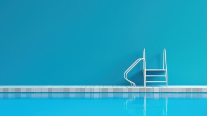 Contemporary public swimming pool with lifeguard on duty, copy space,