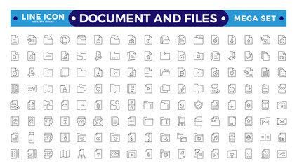 Document outline icon set. Documents symbol collection. Different document icons.Set of file and document Icons. Simple line art style icons pack. Editable stroke outline icon.
