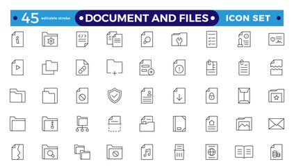 Document outline icon set. Documents symbol collection. Different document icons.Set of file and document Icons. Simple line art style icons pack. Editable stroke outline icon.