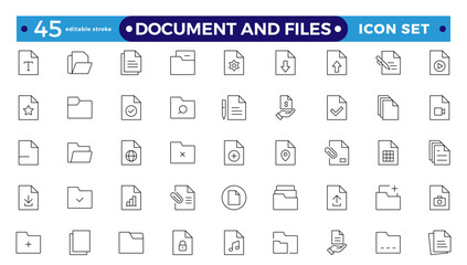 Document outline icon set. Documents symbol collection. Different document icons.Set of file and document Icons. Simple line art style icons pack. Editable stroke outline icon.