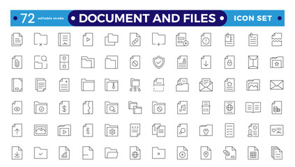 Document outline icon set. Documents symbol collection. Different document icons.Set of file and document Icons. Simple line art style icons pack. Editable stroke outline icon.