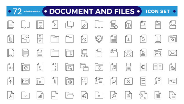 Document outline icon set. Documents symbol collection. Different document icons.Set of file and document Icons. Simple line art style icons pack. Editable stroke outline icon.
