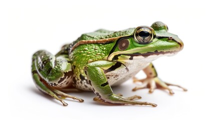 Naklejka premium Small green frog isolated on white background.