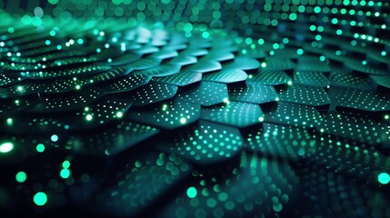 Obraz premium hexagon spiral banner illustration background, glowing, modern, blur, cyberpunk, neon color, green, black, HD, 2:1