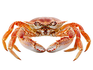 Close-up of a vibrant red crab against a transparent background, showcasing its detailed claws and shell. Perfect for marine and seafood themes.