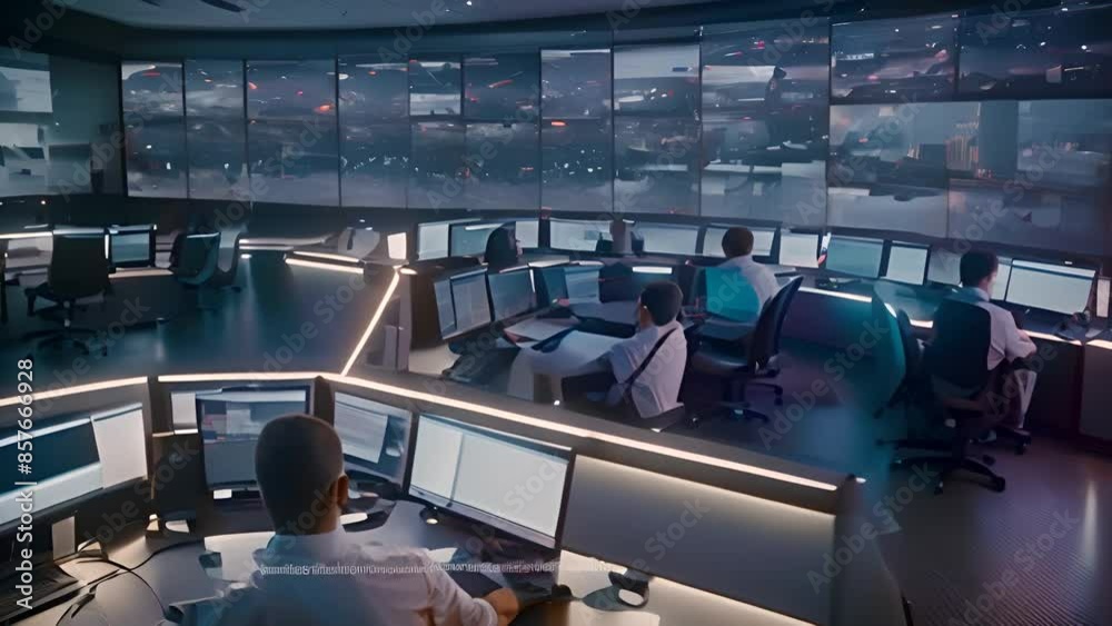 Poster employees working at a computer network monitoring center generative ai