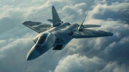 Advanced stealth fighter jet soaring in the sky, sleek and modern military aircraft, raw style, powerful and detailed