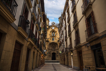 Basilica of our Mother of Choir between streets at downtown in San Sebastian 